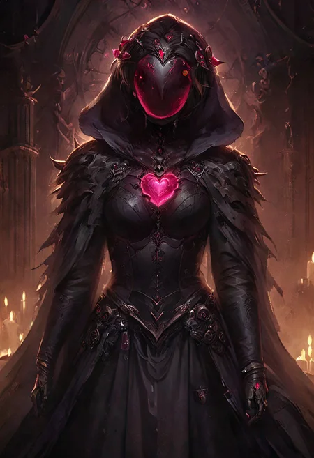 w4rh4mm3r style oil painting, grimdark, cybernetic cyborg, AtomicHeartTwinsCosplay in absolute darkness, profoundly no light, holding black-pink heart shaped orbstaff, 
pointed hat, translucent skin, Describe the captivating scene captured in the vintage photograph featuring a Bedouin artist skillfully swallowing a massive sword in the style of Final Fantasy, amidst a mesmerized audience. Provide details about the artist's attire, the sword's intricate design, and the expressions of the onlookers as they witness this extraordinary performance., amazing quality, masterpiece, best quality, hyper detailed, ultra detailed, UHD, perfect anatomy, portrait, dof, hyper-realism, majestic, awesome, inspiring, closeup, an weathered outworn old Fantasy cape, smooth, Closeup, by Dring, rust paint peelz, atmospheric haze, cinamatic composition, soft shadows, national geographic style