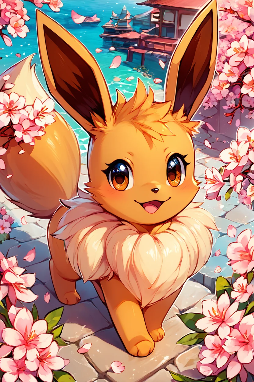 score_9, score_8_up, score_8, ,,, , ,,, zzEV, looking at viewer, smile, open mouth, brown eyes, flower, :d, outdoors, day, petals, from above, looking up, cherry blossoms, pink flower, <lora:EeveePokedexPDXL:1.0>, ,,,, BREAK, smile, looking at viewer, ,,, abstract background, white outline, cowboy shot, ,,, embedding:zPDXL, Expressiveh, ,,, <lora:CatalystStylePDXL:0.6>, <lora:SDXLFaeTastic2400:0.5>, <lora:Expressive_H-000001:0.4>,