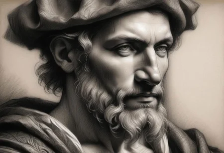 (masterpiece),
Black and white Renaissance drawing of a mid-age man, short beard,
Black and white tones,
HDR, highly detailed, 32k,
looking at viewer, Style-Renaissance