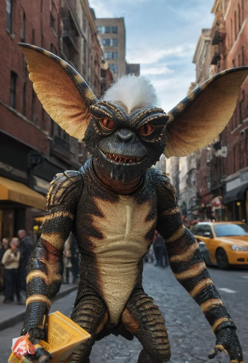 amazing quality, masterpiece, best quality, hyper detailed, ultra detailed, UHD, perfect anatomy, portrait, dof,in a street of big city, hyper-realism, majestic, awesome, inspiring, - (ogremlino, Omultipleo, :1.0), cinematic composition, soft shadows, national geographic style,