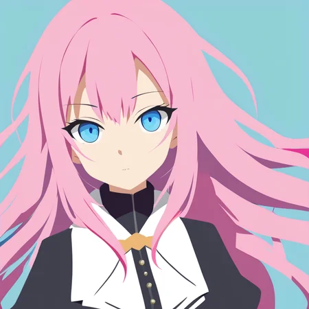 (masterpiece:1.2), (best quality:1.4), vector-artstyle, flat color, 1girl, long hair, pink hair, blue eyes, simple background, <lora:vector-artstyle-000003:0.8>