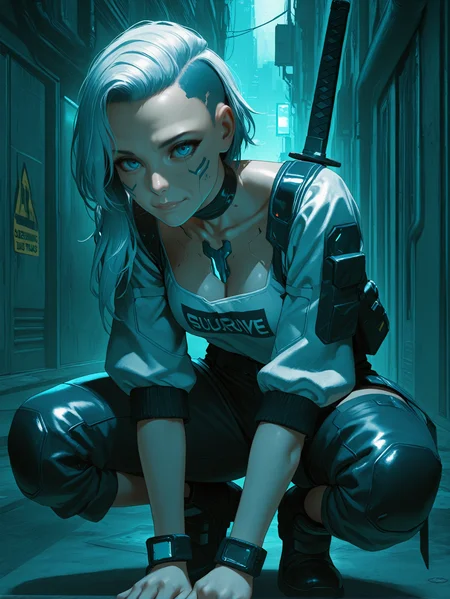 masterpiece, best quality, amazing quality, very aesthetic, absurdres, newest,
<lora:ILCyberRogueOld:1.0>
CyberRogueOld, 1girl, white hair, asymmetrical hair, blue eyes, looking at viewer, cyberpunk, A deserted industrial district, crouching in cover with her katana drawn, preparing to ambush a group of armed thugs.
