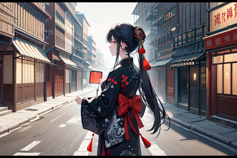 highly insanely detailed, masterpiece, top quality, best quality, highres, 4k, 8k, RAW photo, (very aesthetic, beautiful and aesthetic),  
(code_style,codestyle),traditional chinese text,english text,japanese text,(sympattern,geometric pattern), 
<lora:CodeStyle (half generic class)_564920:0.5>, 
(1girl:1.3), 1other, 
street corner,âââ