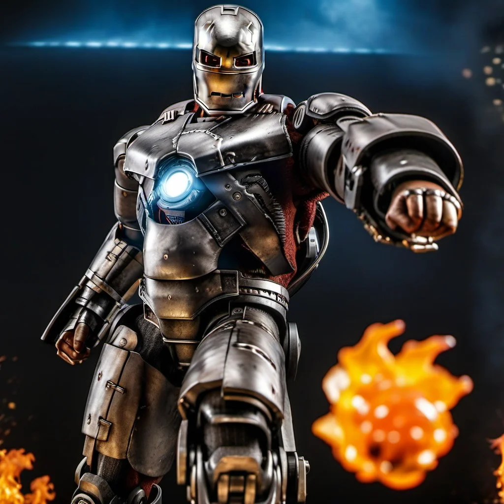 IronManMark1-1024, a robot, +++(full body), flames, desert , detailed eyes, highly detailed , photography, ultra sharp, film, bokeh, professional, 4k <lora:add-detail-xl:1.5> <lora:IronManMark1-1024:0.8>