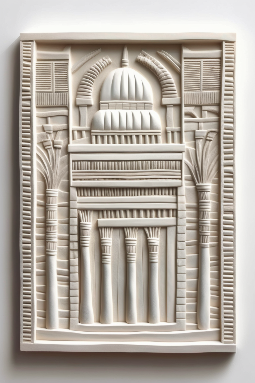 <lora:BAS-RELIEF:1>BAS-RELIEF - white background, artisanal work, bas-relief, square, simple, representing a mesopotamia building