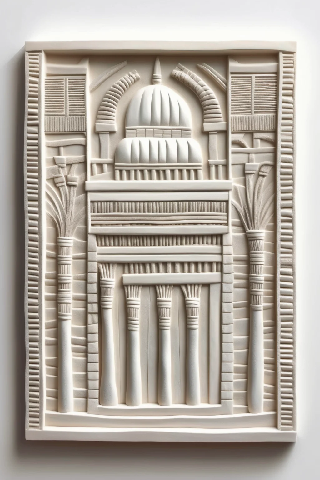 <lora:BAS-RELIEF:1>BAS-RELIEF - white background, artisanal work, bas-relief, square, simple, representing a mesopotamia building