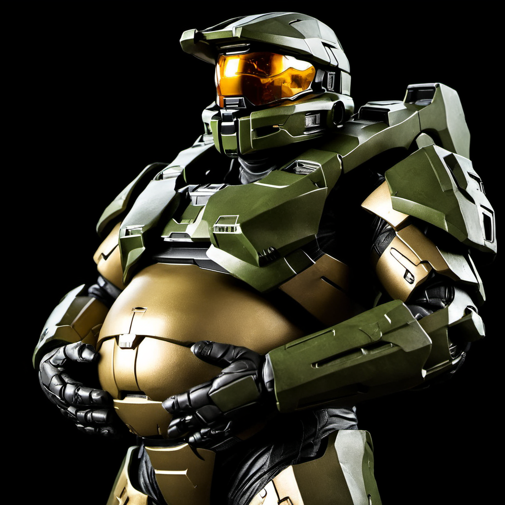 Master Chief with beer belly , dramatic lighting, dark background   <lora:Beer_Belly:0.85>