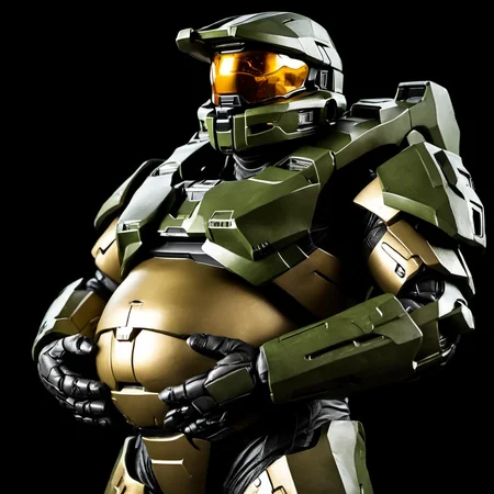 Master Chief with beer belly , dramatic lighting, dark background <lora:Beer_Belly:0.85>