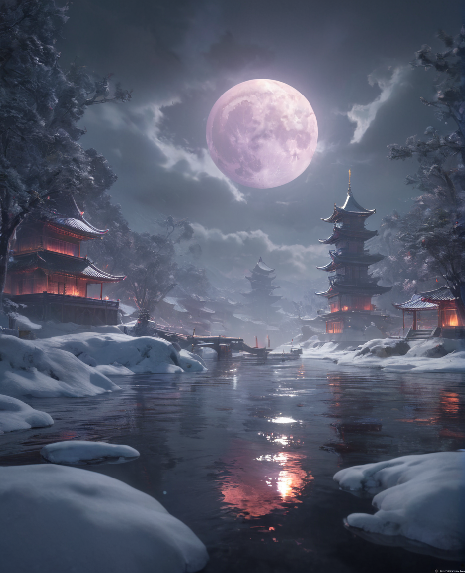 <lora:bloodmoonXL-step00000250:0.9>,bldmoon,apple,On Thin Ice,ominous full moon,cinematic,oriental,realistic,ultra detailed,ray tracing,cloudy sky,octane render,intricate,cinematic,oriental,glowing features,masterpiece,hyper realistic reflections,50nm dof,bokeh,realistic,sharp focus,ultra detailed,8k,uhd,surging power,high resolution,trending on artstation and deviantart,featured,style of __fantasy-artist__ and Harue Koga and urban fantasy