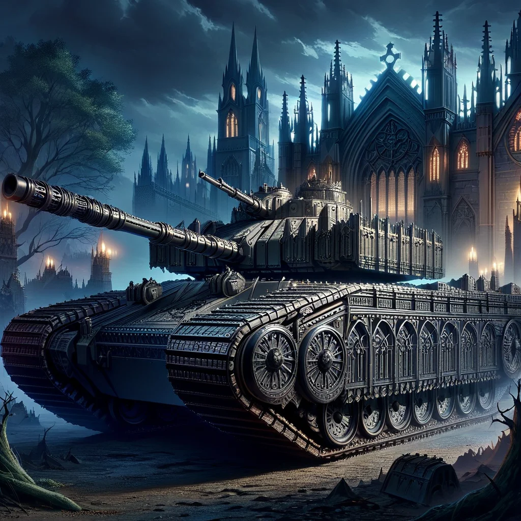 masterpiece,high resolution,detailed,
gothicstyle, military, military vehicle, ground vehicle, tank, no humans, motor vehicle, vehicle focus, tree, caterpillar tracks, castle, sky, cloud, church, night, tower
, <lora:Ghotic_haunted_world:0.8>
