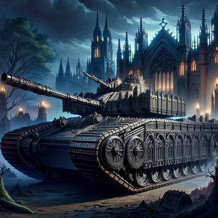 masterpiece,high resolution,detailed,
gothicstyle, military, military vehicle, ground vehicle, tank, no humans, motor vehicle, vehicle focus, tree, caterpillar tracks, castle, sky, cloud, church, night, tower
, <lora:Ghotic_haunted_world:0.8>