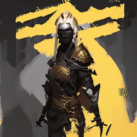 a  portrait photo of an blond woman  ninja samurai warrior wearing a black face mask by craig mullins   512SpeedPainter