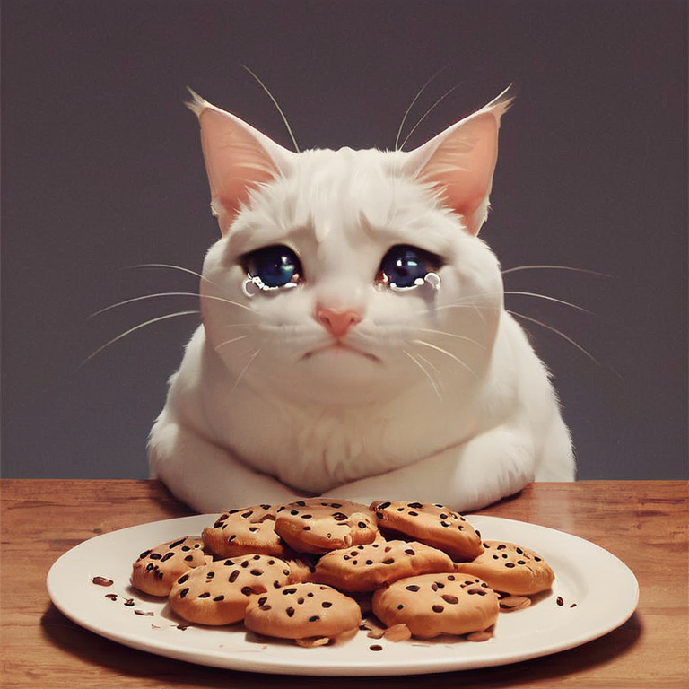 score_9, score_8_up, score_7_up,sad cat meme, 
fat cat sitting, plate with cookies,  <lora:sad_cat_pony27:0.6>,tears,cry