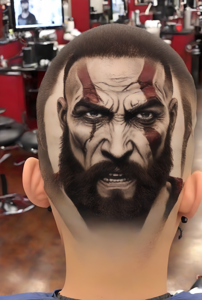 <lora:PE_BackOfHead_Haircut:1> PEHairCut, haircut, back of the head,
Kratos