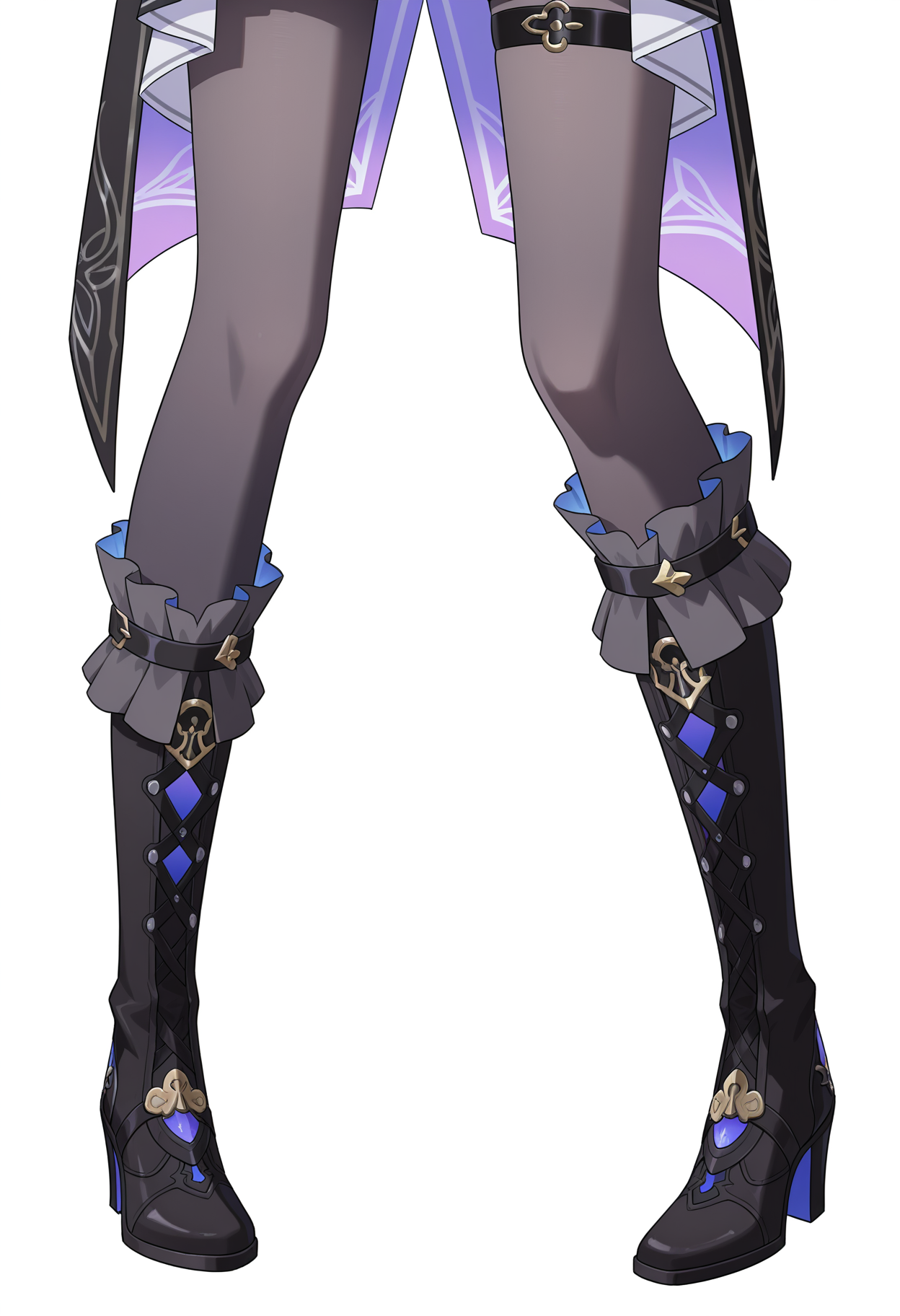 <lora:THEHEITA_28:1>,
THEHEITA_\(honkai_star_rail\),1girl,solo,black footwear,grey pantyhose,dress,standing,high heels,simple_background,white_background,lower_body,asymmetrical boots,knee boot,frills,long and short boots