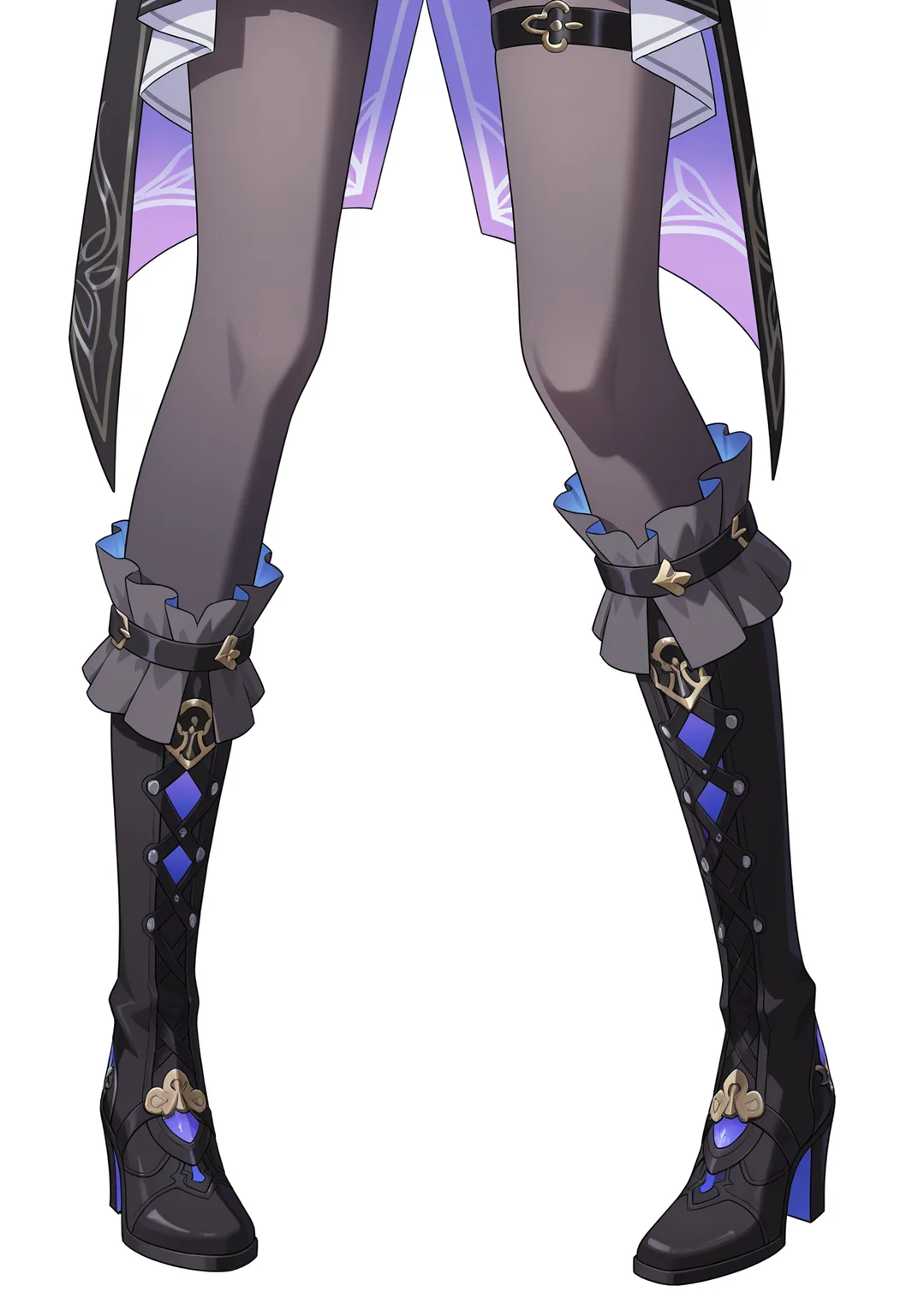 <lora:THEHEITA_28:1>,
THEHEITA_\(honkai_star_rail\),1girl,solo,black footwear,grey pantyhose,dress,standing,high heels,simple_background,white_background,lower_body,asymmetrical boots,knee boot,frills,long and short boots