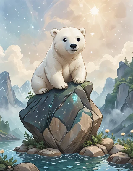 novuschroma57 style cartoon polar bear on a magical floating rock <lora:novuschroma57 style_simple:1> <lora:sdxl_lightning_8step_lora:1> <lora:FaeTastic Details:1>