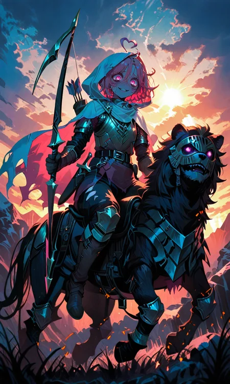 masterpiece,best quality,absurdres,very aesthetic,very awa,highres,newest,year 2024,year 2023,<lora:NLSTN-IL_1412568:1>,nlstn,glowing,dark,<lora:illustrious_quality_modifiers_masterpieces_v1_956369:0.7>,<lora:ponyv4_noob1_2_adamW-000017:0.7>,<lora:spo_sdxl_10ep_4k-data_lora_webui:0.6>,<lora:add-detail-xl:0.9>,<lora:KonyaKarasue-000008:0.4>,<lora:Isha_Illus_XL_1131795:0.6>,ishaILXL,heart ahoge,pink eyes,skinny,multicolored hair,white hair,pink hair,24 yo,24 year old girl,(white eyelashes:1.2),dynamic background,detailed,womb tattoo,dynamic_angle,flat chest,looking at viewer,facial mark,
Stable_Yogis_PDXL_Positives,zPDXL3,Expressiveh,Shinkaistyle,score_9,score_8_up,score_7_up,masterpiece,midjourneyv6.1,decarloxl,retro colors,60s,perfect eyes,tall,slender body,tight body,slim body,fit body,vivid colors,vibrant colors,freckels,(warm light:1.5),dynamic lighting BREAK (deep azur eyes:1.9),(1girl:1.9),(parted lips:1.2),(plump lips:1.2),(glossy lips:1.15),sensual smile,(lineless:1.5) BREAK 1girl,solo,smile,open mouth,gloves,long sleeves,1boy,holding,sitting,closed mouth,full body,weapon,male focus,boots,outdoors,sky,day,belt,pants,sword,cloud,hood,water,scarf,cape,holding weapon,armor,blurry,blue sky,looking to the side,torn clothes,fur trim,mask,depth of field,chain,animal,scar,looking away,brown footwear,holding sword,sunlight,knee boots,helmet,cloudy sky,grass,fire,knife,shoulder armor,gauntlets,scenery,facing viewer,cloak,scar on face,snow,1other,brown gloves,hood up,pauldrons,sunset,bow \(weapon\),blurry foreground,breastplate,rock,mountain,motion blur,arrow \(projectile\),sun,vambraces,armored boots,riding,dagger,axe,knee pads,looking afar,greaves,white cape,covered eyes,hooded cloak,holding bow \(weapon\),twilight,quiver,knight,evening,bear,mountainous horizon,ambiguous gender,gradient sky,orange sky,embers,dusk,grey sky,torn cape,white cloak,horseback riding,hooded cape,lion,chainmail,saddle,yellow sky,