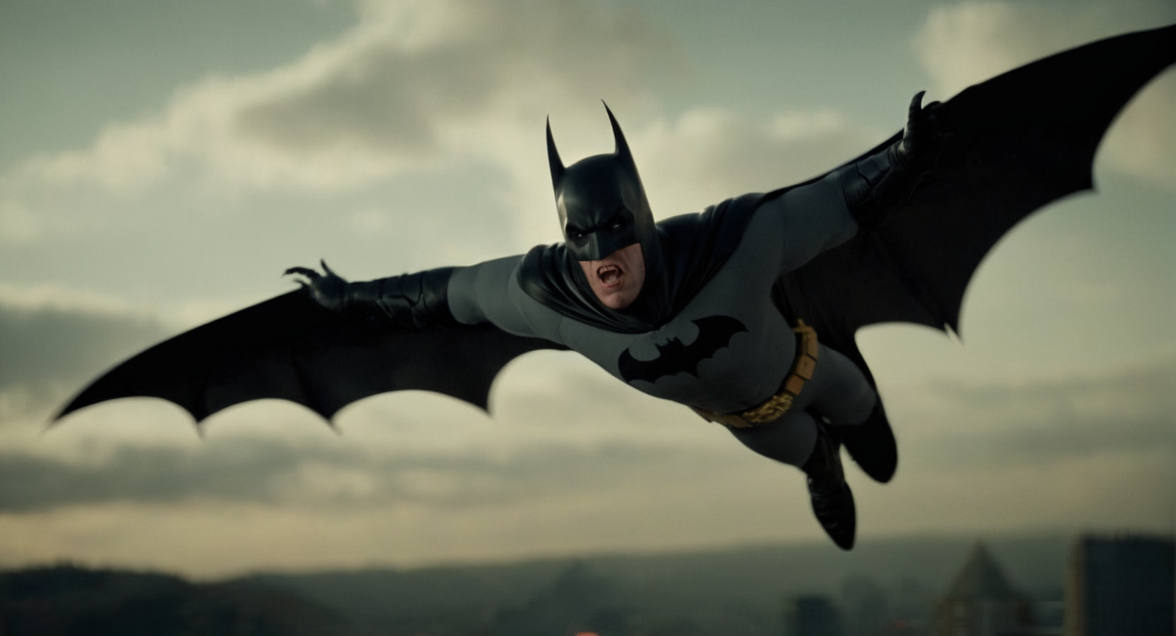 cinematic film still of  Cinematic Film stock footage in (arri alexa style) Kodak film print,   <lora:Batman Vampire:1> <lora:Vampire-000003:1> Batman Vampire a batman flying through the air with a scary face, shallow depth of field, vignette, highly detailed, high budget, bokeh, cinemascope, moody, epic, gorgeous, film grain, grainy