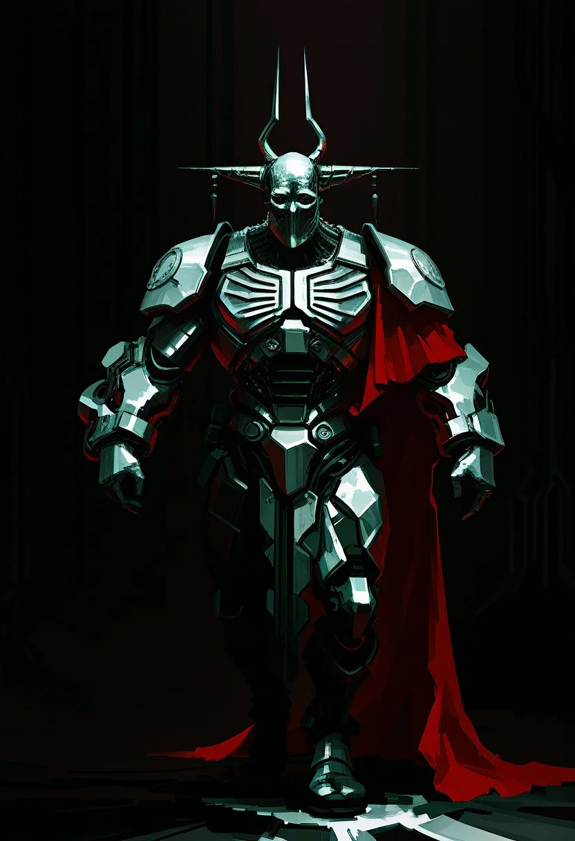 HDR, 8K, high contrast, masterpiece,best quality, amazing quality, very aesthetic,high resolution,
masterpiece, best quality, good quality, very awa, very aesthetic, magic realism, psychedelic, newest,
sketch painting, (digital art:1.3), (concept art:1.2),
An ultrarealistic photograph of an enormous minimalist futuristic full body power suit, without lights, made of white metal and polymer, full crystal hull, for a muscular man, imposing, modern minimalism, elegant, dystopia, mysterious, godlike, scary, in a dark room, with a red cape, 8k. Add more details.
<lora:add-detail-xl:1.5>
<lora:Void_Spectrum-000008:1>