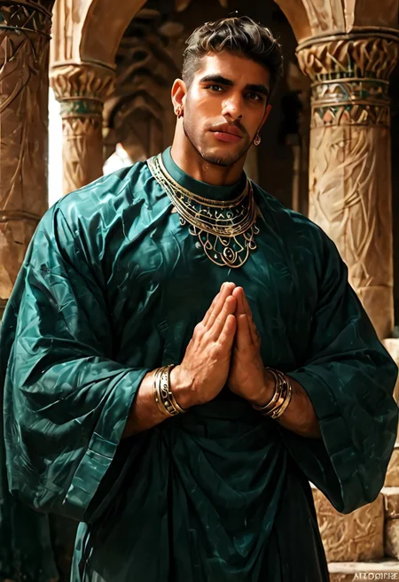 score_9, score_8_up, score_7_up, score_6_up, score_5_up, score_4_up, beautiful Muslim man, handsome, huge biceps, earrings, black, looking at viewer, shy male, male bangles, jewelry, puffy lips, thick thighs, standing, (praying in a mosque), Salah, fully clothed, covered body, conservative clothes,
BREAK
score_9, score_8_up, score_7_up, score_6_up, source_cartoon, (best quality, masterpiece, aesthetic, perfect details,realistic:1.2),aaPO8m1n1