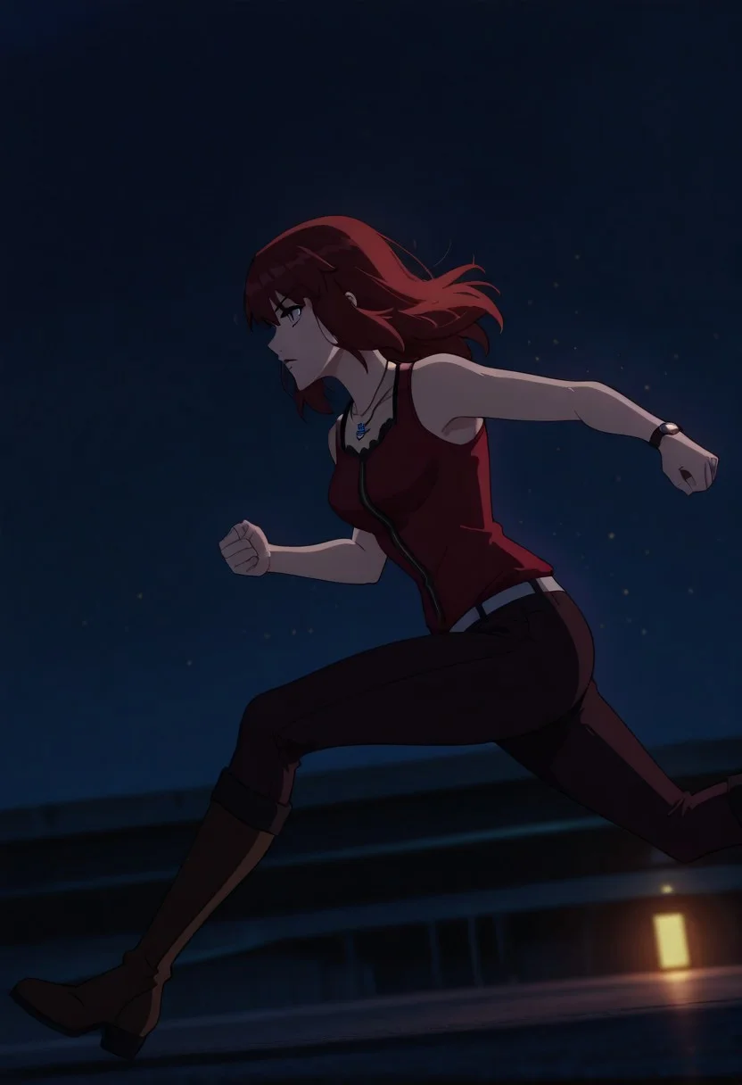 angle,
saber alter, fate (series),1girl, maryj, green eyes, red hair, medium hair, medium breasts, red shirt, dark pants, brown boots, necklace, watch, running, dynamic backlighting, indirect lighting, night sky, incoming attack, (looking at viewer:1.2), cinematic Lighting,light particles,dark red theme,
accurate anatomy, focused, outdoors, dynamic light, velvet theme, from side, vibrant colors, soft focus, high contrast,
textured surfaces, depth of field, dramatic shadows, rich details, dynamic angle, dynamic light,background,volumetric lighting,
night scene, professional lighting, ambient lighting, soft shadows, clear composition, detailed environment, solo_focus, masterpiece, best quality, very aesthetic, absurdres, newest,748cmstyle,ultsm99,