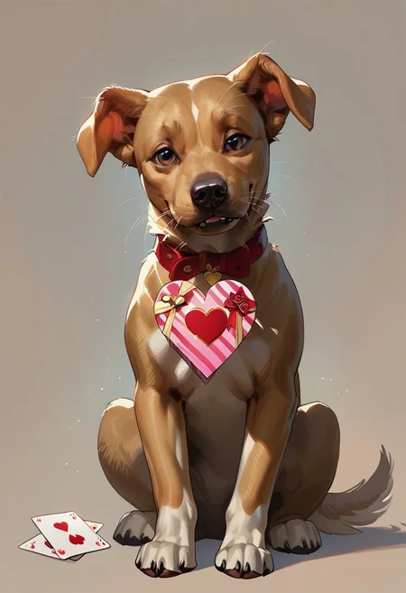 (score_9, score_8_up, score_7_up, source_western,realistic), fantasy,
The cutest golden retriever puppy sitting by a giant valentine's day Card with lots of hearts,dog
