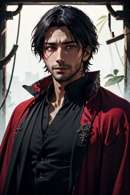 Master piece, highest quality, highest possible OverallDetail, semirealistic, red eyes,
Create an elder of a demonic sect.
The character looks like he is in his late twenties or early thirties. He is handsome.
He has black shoulder-length shaggy hair.
His outer robe is black and the inner robe is dark red.
His eyes are dark red. Detailed face. Red robe.
He meditates in nature.
perfecteyes eyes