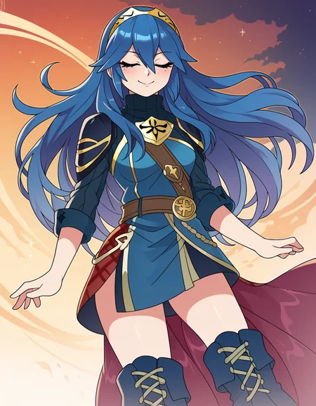 zPDXL, score_9, score_8_up, score_7_up, score_6_up, score_5_up, 4k, absurdres, looking at viewer, <lora:Perfect Hands:0.8> Perfect Hands, 1girl, solo,
lucina \(fire emblem\), blue eyes, blue hair, long hair, (closed eyes:1.2), smile, standing, plaid-shirt, combat-boots,
<lora:NicoNeko_v1:0.8> ncnk, silk