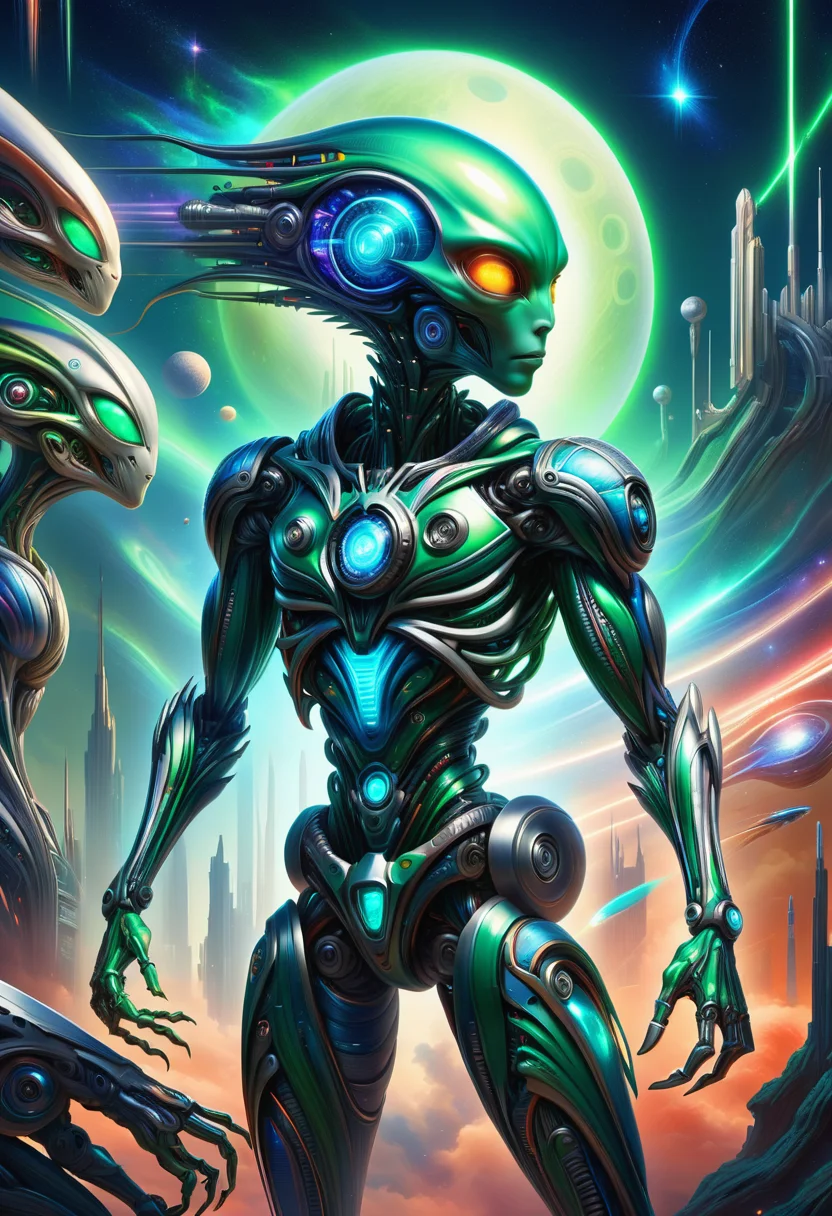 hyper detailed masterpiece, dynamic, awesome quality, DonMFmaXL female male exobotanist, alien- extraterrestrial creatures with unique physiologies, varying from humanoid to bizarre forms, twenty-something statuesque, native american, dark green eyes, unlobed ears, square chin, v-shaped jaw, sculpted cheekbones, , ash blonde box braids hair, embarrassment, asserting control over a fascinating and unfamiliar alien life form., wearing galactic nebula print rust spore print sonic soundwave athletic leggings, quinacridone coral nebula mist pattern thermal-regulating polymer solar-powered golf polo, , conjuring creatures or forces from other dimensions., laser beams, cyberpunk streets, shadowy figures lurking in the dark corners, advanced illumination, futuristic cityscape,automated robots and androids among the crowds, <lora:DonMFmaXL-000008:1>