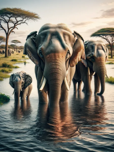 ais-fld a family of elephants walking through the savannah <lora:Flooded_SDXL:1>