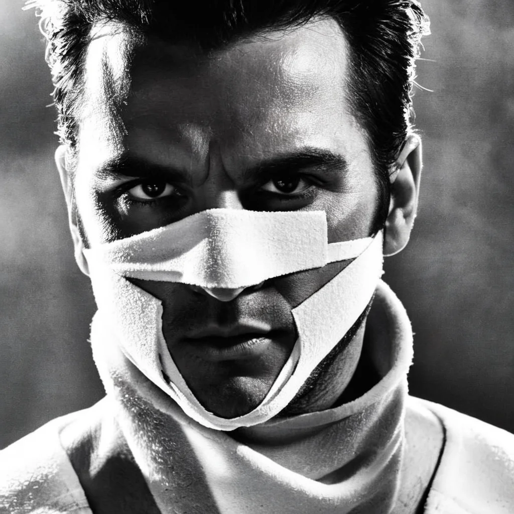 <lora:Sin City:1>
a man with shiney white bandages on his face Sin City style