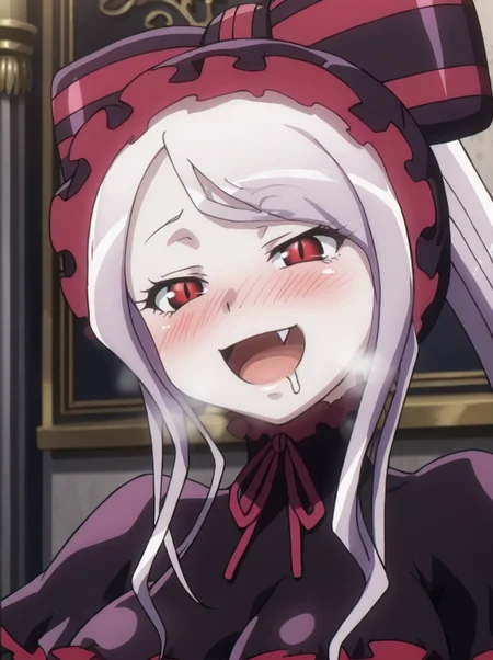 detailed background, shiny skin, posing, rating safe,
<lora:shalltear.pony:1>,
shalltear,
large breasts,
open mouth, heavy blush,
heavy breathing,
grin, drooling,