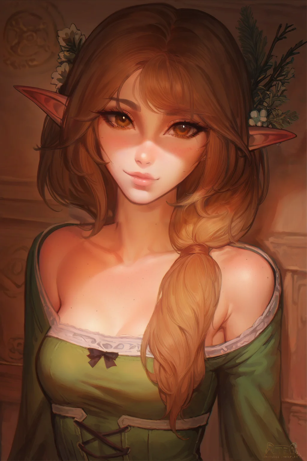 score_9, score_8_up, score_7_up, score_6_up, 4RCH0N,
1 female, solo, portrait, looking at viewer,
elwyn, elf ears, brown hair, brown eyes, hair over one shoulder,
thin, petite, lips, cute,
<lora:Elwyn:0.9>
<lora:Kittew-4RCH0N:1>