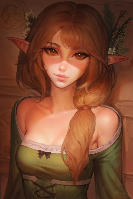 score_9, score_8_up, score_7_up, score_6_up, 4RCH0N,
1 female, solo, portrait, looking at viewer,
elwyn, elf ears, brown hair, brown eyes, hair over one shoulder,
thin, petite, lips, cute,
<lora:Elwyn:0.9>
<lora:Kittew-4RCH0N:1>