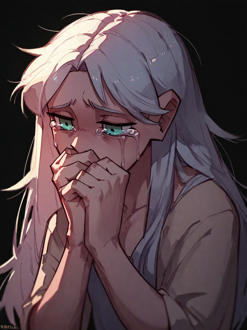 score_9, score_8_up, score_7_up, score_6_up, score_5_up,  <lora:par0llelXLP:1> par0llel, 1girl, sad, black background, tears, long hair