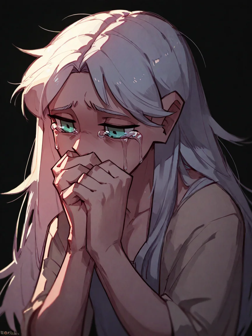 score_9, score_8_up, score_7_up, score_6_up, score_5_up, <lora:par0llelXLP:1> par0llel, 1girl, sad, black background, tears, long hair