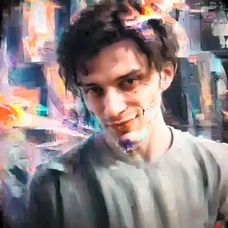 young man in a distorted space, glitch, distorted, scanlines <lora:glitched-v1.0.2-extracted:1.3>