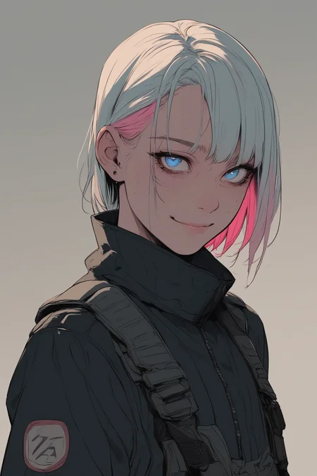 score_9, score_8_up, score_7_up, score_6_up, score_5_up, score_4_up, cowboy shot, androgynous, blue eyes, smile, dimples, BREAK colored hair, white, pink, BREAK sinozick style, <lora:Sinozick_Style_XL_Pony:.7> <lora:mfcgXL:.2> <lora:detail_eyes:.25>