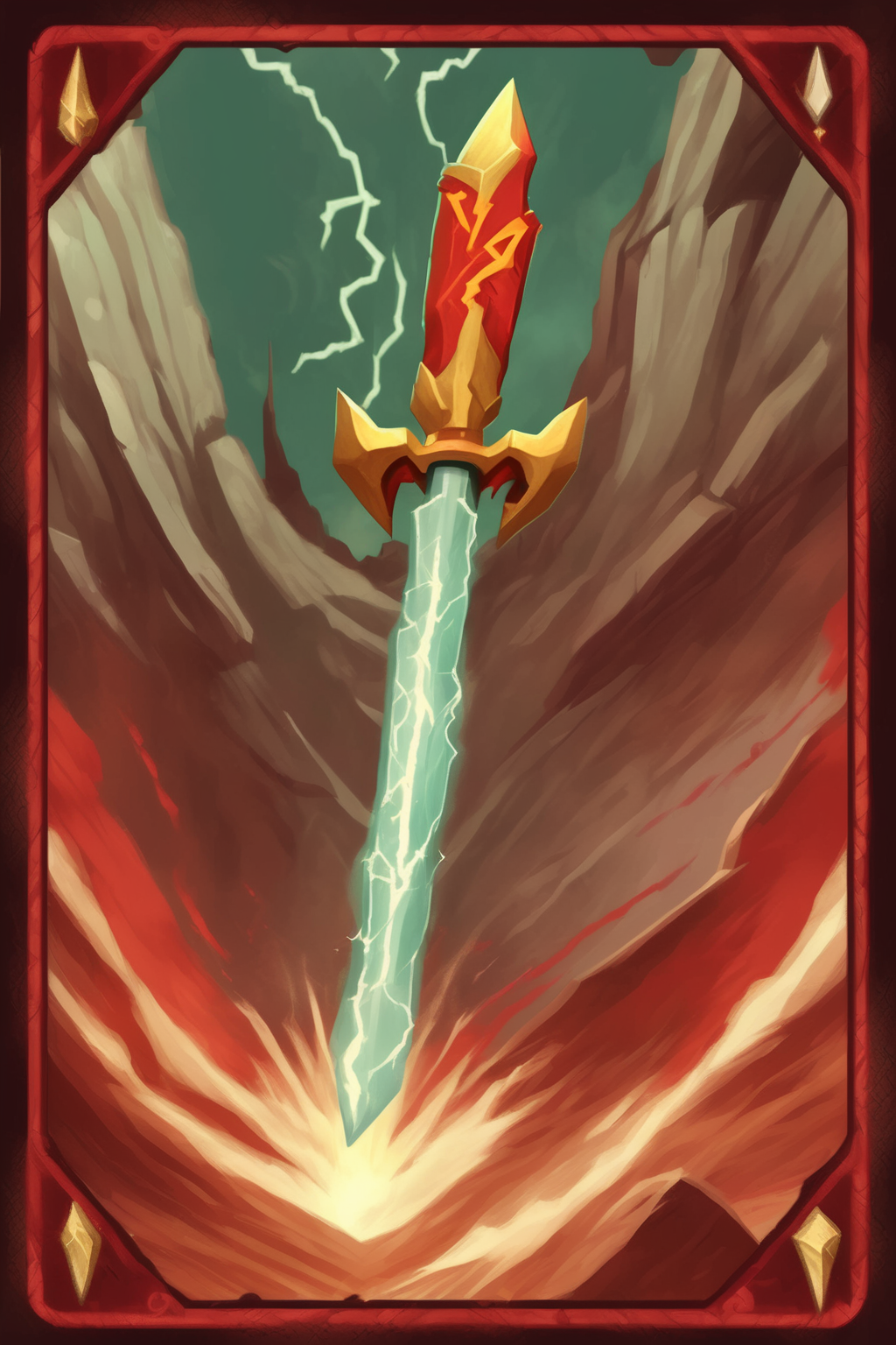 <lora:Dixit Card Generator:1>Dixit Card Generator - a card art depicting the thunderbolt of zues set in the style of the game Slay the Spire