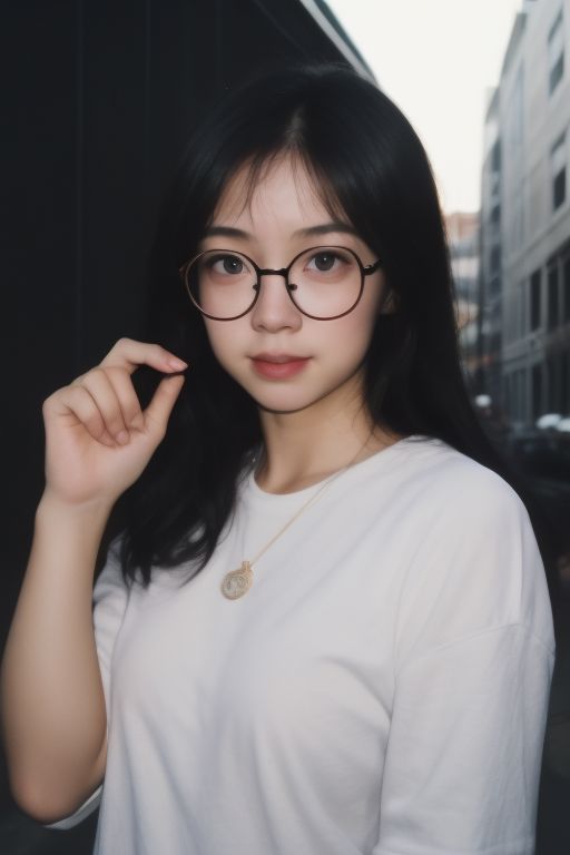 1girl with glasses, realistic, Analog style, 8mm film, chromatic aberration, Dvd screengrab, 80s movie, cinematic lighting, Yumi tsu, Live portrait photography, Contemporary photography, in the style of gothic dark intensity, snapshot aesthetic, light black, chinapunk, slender, karencore, high details, realsitic shadow, in motion, realistic, glasses, looking at viewer, green hair, multicolored hair, two-toned hair, lips, good hands, best hands, perfecteyes eyes