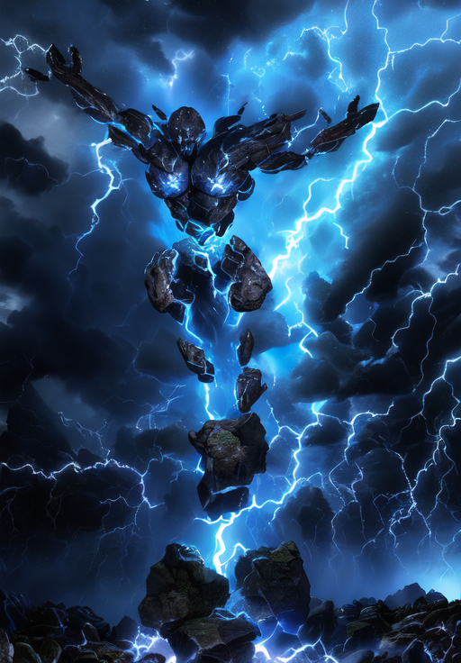 <lora:Storm_Atronach:0.8>, Storm_Atronach, thunderous wrath, electric fury, darkened skies, lightning strikes, deafening roars, torrential downpour, ominous tempest, copper skin, (magical, magnificent, masterpiece:1.3), (trending on CGSociety, trending on pixiv, contest winner:1.3)