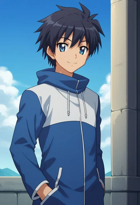 score_8_up, score_7_up, source_anime, highly detailed,
saitohiraga, solo, 1boy, male focus, hands in pockets, black hair, jacket, pants, upper body, standing, smile, long sleeves, blue eyes, smile
outdoor, sky,