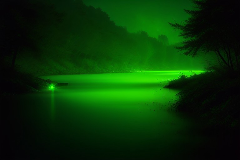 river, green light