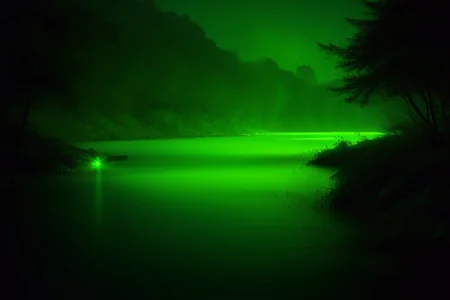 river, green light