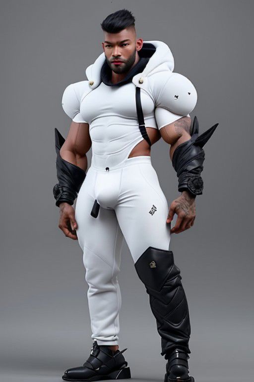 Gay Caucasian man, masculine, hairy, dark colour rubber, tight tracksuit, high stiletto heels, chains,  tiny man, hold a gay flag, splitting legs, bunny ears, professional, 4k, highly detailed, magnificent, celestial, ethereal, painterly, epic, majestic, octane render, highly detailed, volumetric, dramatic lighting, side posing, white colour clothes
