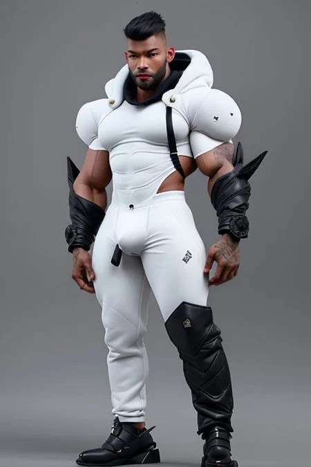 Gay Caucasian man, masculine, hairy, dark colour rubber, tight tracksuit, high stiletto heels, chains, tiny man, hold a gay flag, splitting legs, bunny ears, professional, 4k, highly detailed, magnificent, celestial, ethereal, painterly, epic, majestic, octane render, highly detailed, volumetric, dramatic lighting, side posing, white colour clothes