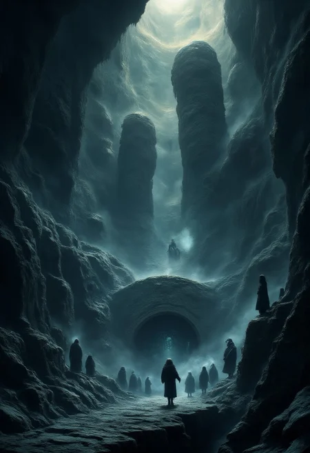 A vast and endless underworld, Sheol stretches beneath the earth like a forgotten chasm, its atmosphere thick with an eerie, otherworldly silence. The ground is cracked and lifeless, composed of blackened stone and ashen dust, while towering jagged pillars fade into an eternal twilight. The air is heavy with a ghostly mist, swirling around the countless shadowy figures, endless in number, stretching as far as the eye can see.
These spectral forms, their shapes flickering between solid and translucent, drift aimlessly in the gloom—faceless, hollow-eyed, their bodies blurred between existence and nothingness. Some stand motionless, frozen in time, while others shuffle forward in eternal silence, lost to the void. Their outlines waver, dissolving like smoke only to reform again, as if trapped in an endless loop of forgotten souls.
Dim, flickering lights, like dying embers, float aimlessly in the gloom, casting faint, shifting glows over the abyss. The walls of Sheol seem to stretch infinitely, carved with ancient, unreadable inscriptions, whispering the secrets of the dead. Deep within, shadowy doorways hint at even darker depths, places where the silence is broken only by the distant echoes of murmured laments.
A sense of vast isolation and eerie tranquility lingers, as if time itself has lost meaning. There is no fire, no torment—only the weight of eternal stillness, the mournful whispers of the countless souls that have long faded from the world above.
Ultra-detailed, cinematic lighting, dark fantasy, gothic realism, atmospheric and haunting, hyper-realistic textures, eerie and mystical composition. DarkAtmosCE style, aidmamj6.1