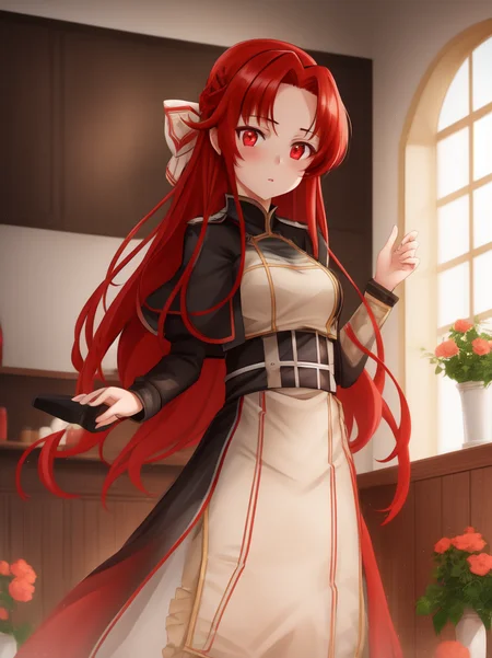 1girl, tiese, red eyes, red hair, solo, portrait, looking at viewer, best quality, high quality, highly detailed, highres, masterpiece, <lora:tiese:0.75>