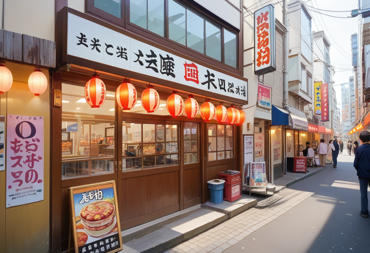 score_9, score_8_up, score_7_up, rating_safe, masterpiece, best quality, absurdres, unity 8k wallpaper, official art, official style, source_anime, game cg, megami magazine,
sakaba, storefront, japan, scenery, sign, outdoors, street, road, shop, window, power lines, building, food, utility pole, city, lamppost, day, sidewalk, door, alley, real world location, neon lights
 <lora:taisyu_sakaba_pony_V1:1>